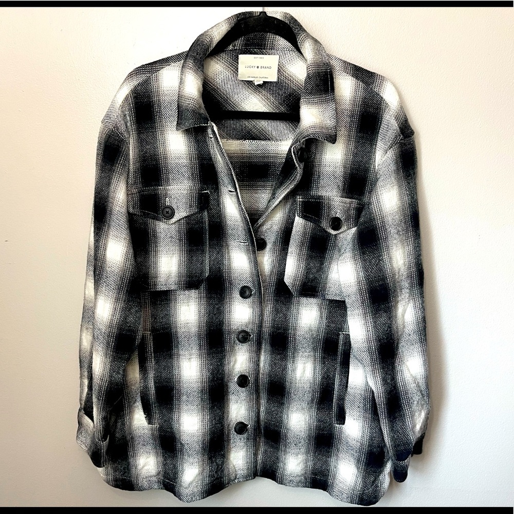Lucky Brand Black and White Plaid Shacket Size M LIKE NEW